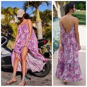 Anthropologie Flounced Maxi Cover-Up Dress Floral Printed Sleeveless Strap XS